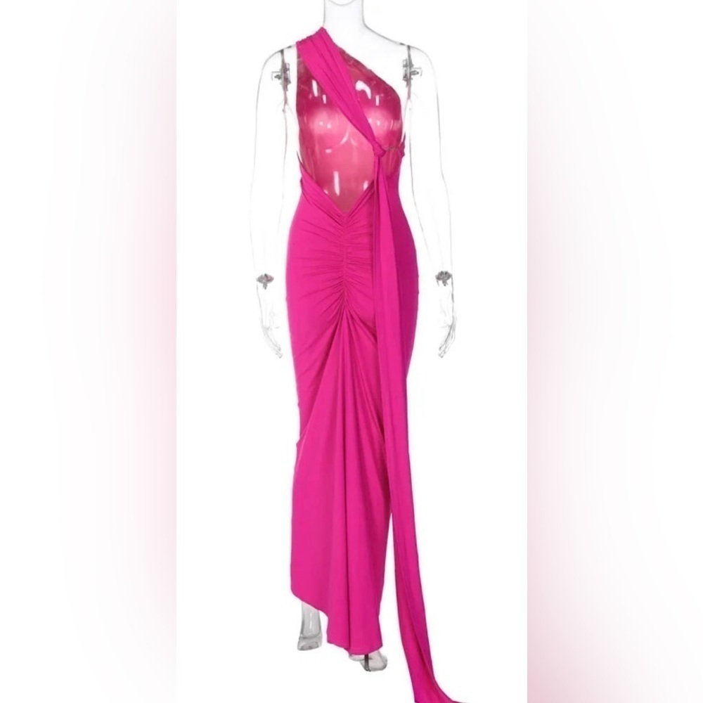 The Unforgettable Pink Elegant Plunging Backline Backless Evening Cocktail Gown - Picture 15 of 15